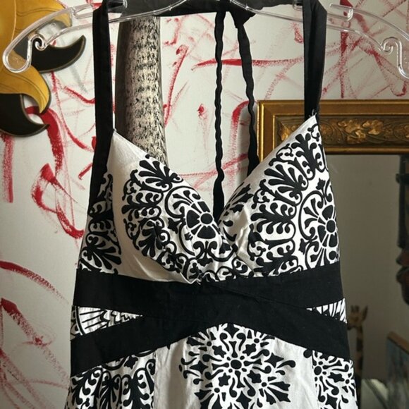 Elegant Black and White Patterned Halter Dress Medium by Majora - Picture 7 of 16